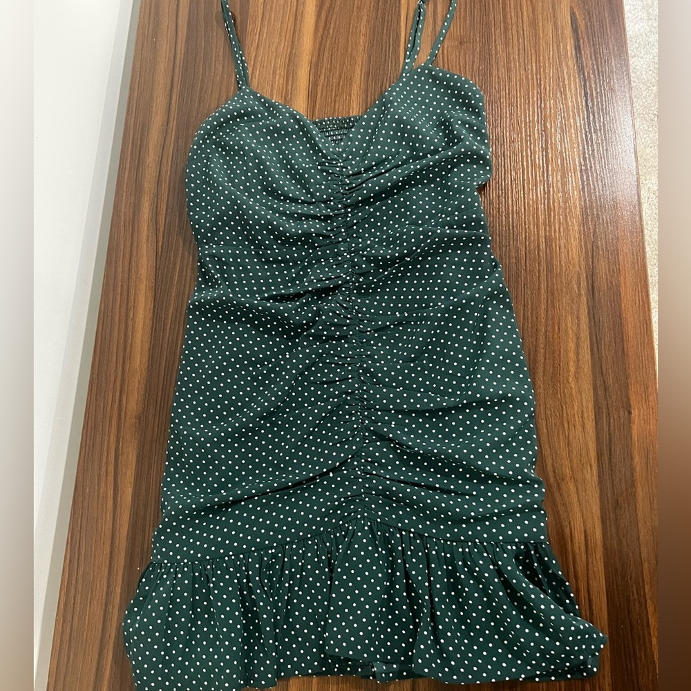 Green polka dot dress, urban outfitters